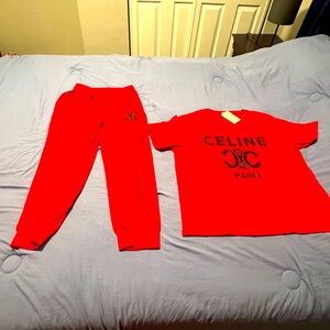 NWT Celine 2 piece sweatsuit . Red. Size XL to XXL